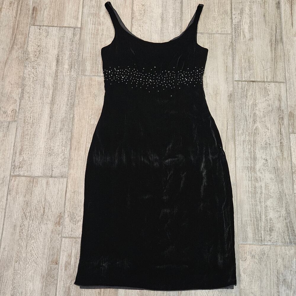 Vintage Rebecca Taylor Dress‎ Womens 6 Black Silk Blend Rhinestone Studded Y2K